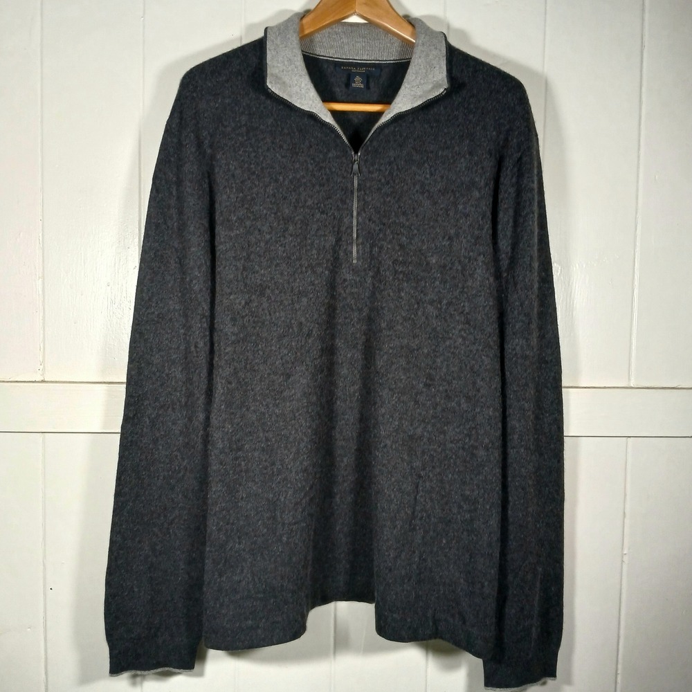 Banana Republic 100% Cashmere Quarter Zip Sweater Mens XL Gray 206670-01